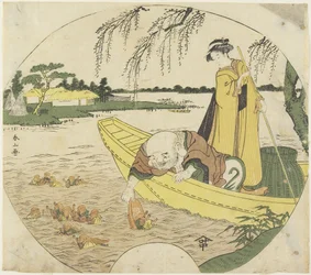 (Hotei God on a Boat Catching Sho_jo_ Goblins with a Sake Cup), 1782-1789
